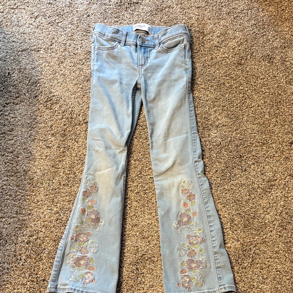 Abercrombie Kids Light Blue Flare Jeans with Floral Embroidery
